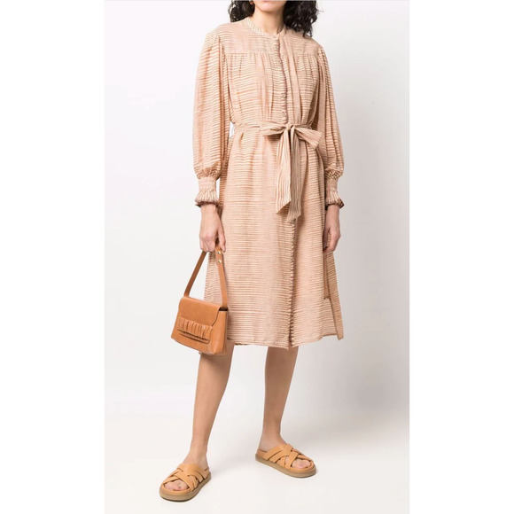NWT Ulla Johnson Fiora Shirt Dress in Stripe Fawn Color Tie waist Casual Sz 8 - Picture 15 of 15